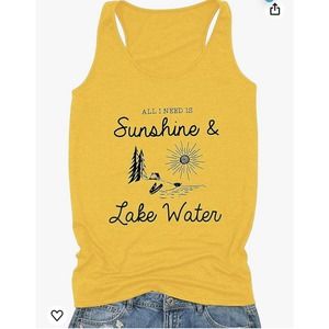 Sunshine Lake Tank Top Letter Print Sun Graphic Summer T-Shirt (Size M)